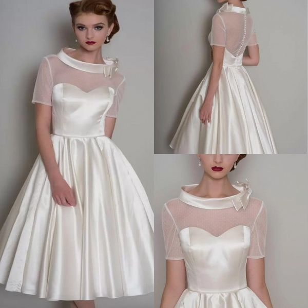 elegant a-line short wedding dress 2023 for bride short sleeves o-neck illusion back tulle satin boho bridal gowns custom made vestidos de n, White
elegant a-line short wedding dress 2023 for bride short sleeves o-neck illusion back tulle satin boho bridal gowns custom made vestidos de n, White