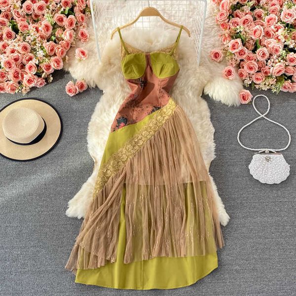 french print color matching suspender skirt summer 2021 new style gentle wind waist slim dress, Black;gray
french print color matching suspender skirt summer 2021 new style gentle wind waist slim dress, Black;gray