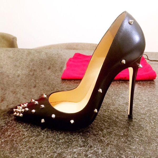 white leather rivets women shoes brand red bottom high heels 12cm stilettos heel wedding shoes rivet pointed toe women's shoe shallow d, Black
white leather rivets women shoes brand red bottom high heels 12cm stilettos heel wedding shoes rivet pointed toe women's shoe shallow d, Black
