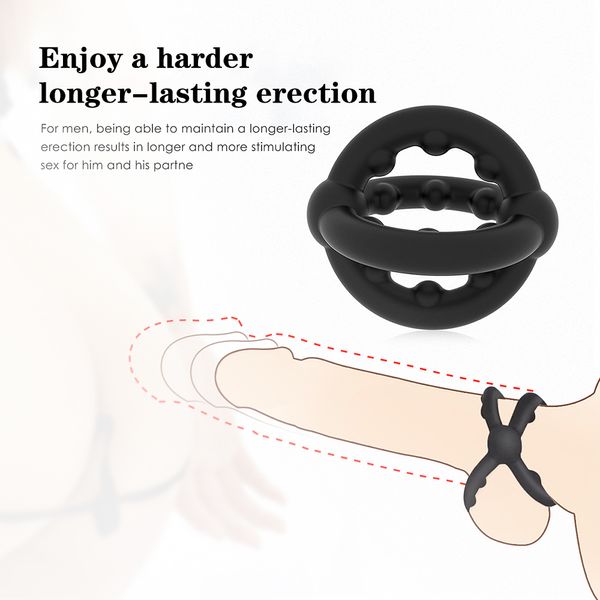 

costumes silicone penis cock rings for men delay ejaculation erection penis rings toys men's masturbator chastity cage enlarger, Black