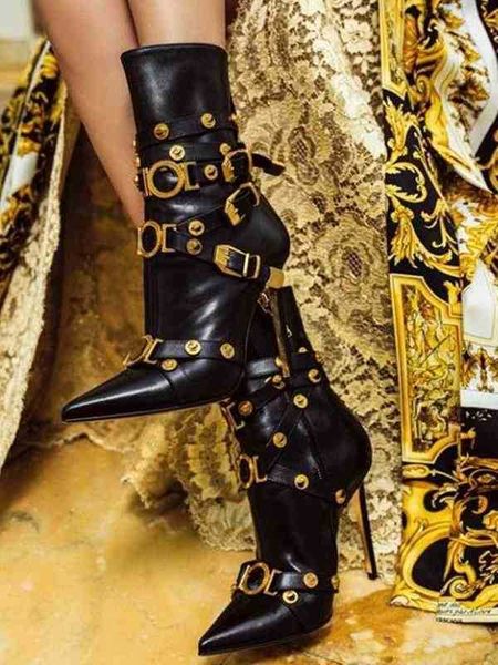 hbp designer boots rivet gladiator belt buckle pointed toe stiletto heels mid calf winter luxury new shoes party 220815, Black
hbp designer boots rivet gladiator belt buckle pointed toe stiletto heels mid calf winter luxury new shoes party 220815, Black