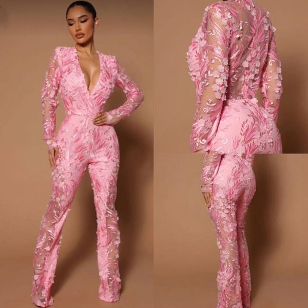 modern pink lace jumpsuits prom dresses 3d floral flower appliques v-neck long sleeves illusion formal evening gowns women special occasion, Black
modern pink lace jumpsuits prom dresses 3d floral flower appliques v-neck long sleeves illusion formal evening gowns women special occasion, Black