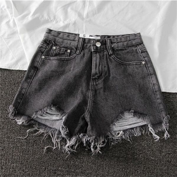 women wide leg hole black denim shorts casual female streetwear loose solid color white jeans 220308, White;black 
women wide leg hole black denim shorts casual female streetwear loose solid color white jeans 220308, White;black