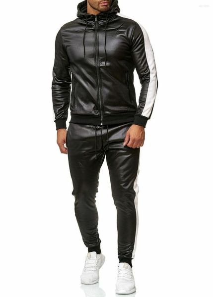 men's tracksuits pu leather hoodies set 2 piece casual sweatsuit hooded jacket and pants jogging suit men, Gray
men's tracksuits pu leather hoodies set 2 piece casual sweatsuit hooded jacket and pants jogging suit men, Gray