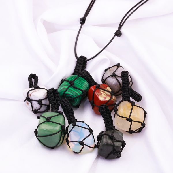 polished irregular natural stone net pocket adjustable necklaces crystal healing stone net bag hand-woven pendant necklace, Silver
polished irregular natural stone net pocket adjustable necklaces crystal healing stone net bag hand-woven pendant necklace, Silver