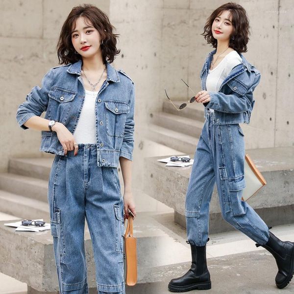 women's two piece pants spring autumn denim jacket and jeans set for women trendy 2022 streetwear cargo casual vintage suit zh492, White
women's two piece pants spring autumn denim jacket and jeans set for women trendy 2022 streetwear cargo casual vintage suit zh492, White