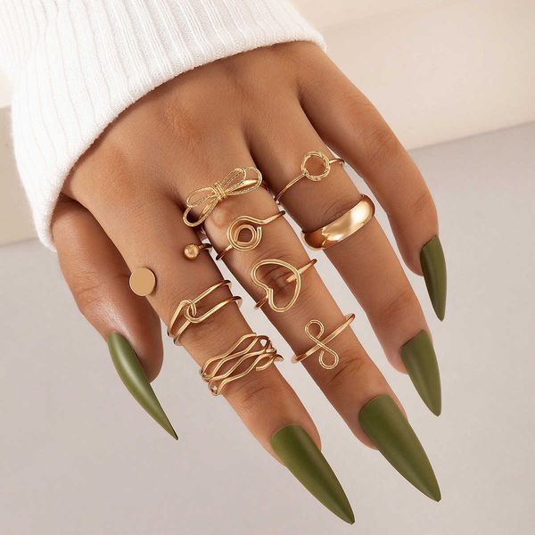 simple jewelry love bow knot nine piece ring set geometric plain ring set, Silver
simple jewelry love bow knot nine piece ring set geometric plain ring set, Silver