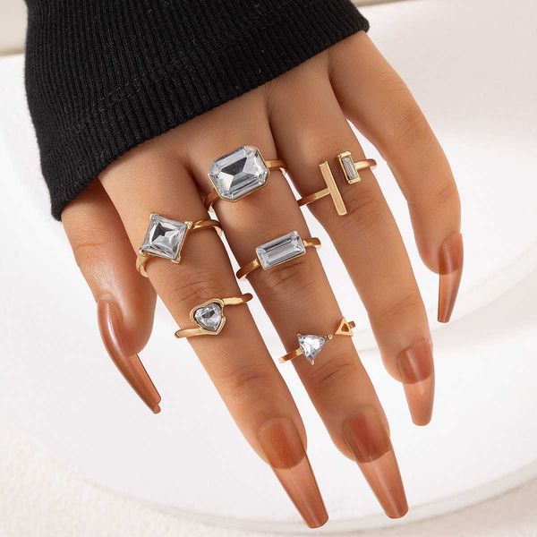 new korean style inlaid open ring set geometric love triangle six piece ring set, Silver
new korean style inlaid open ring set geometric love triangle six piece ring set, Silver