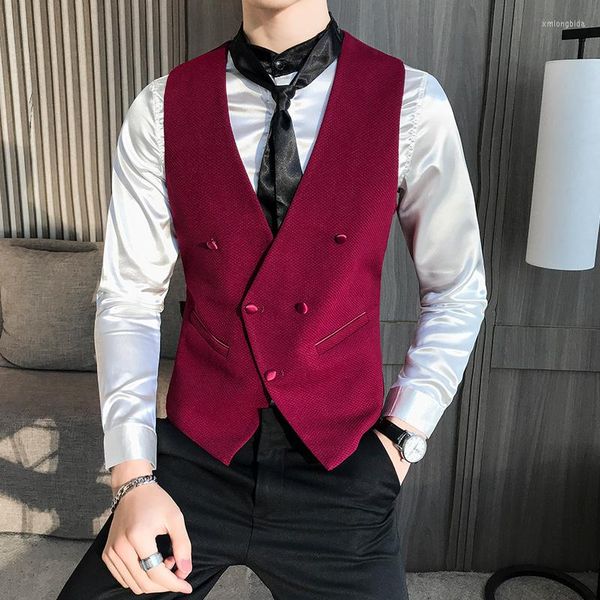 men's vests white double-breasted men suit vest black red business casual large size 5xl nightclub man waistcoat, Black;white
men's vests white double-breasted men suit vest black red business casual large size 5xl nightclub man waistcoat, Black;white