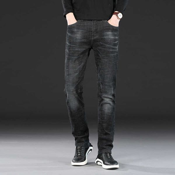 autumn thin jeans men's small straight trousers slim men's trousers, Blue