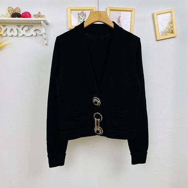 1112 2022 autumn womens sweater long sleeve cardigan black white v neck fashion striped clothes xue, White;black