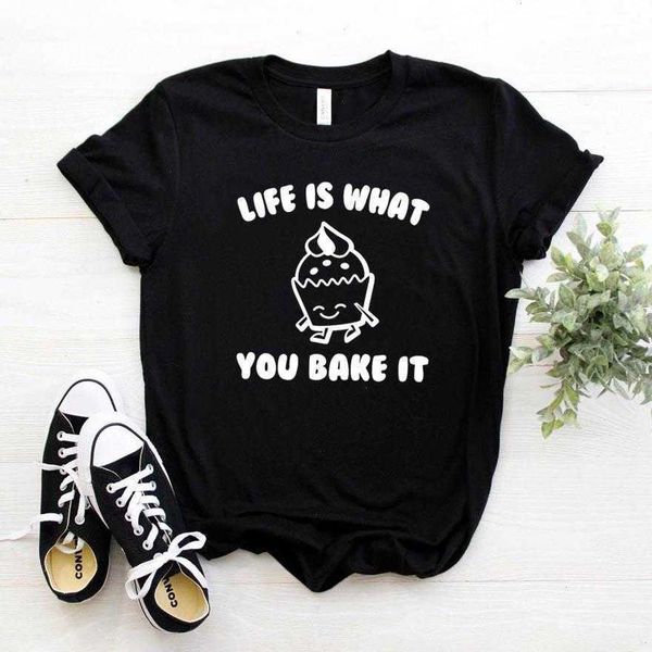 life is what t shirts you bake it women casual funny shirt for lady yong girl tee, White
life is what t shirts you bake it women casual funny shirt for lady yong girl tee, White