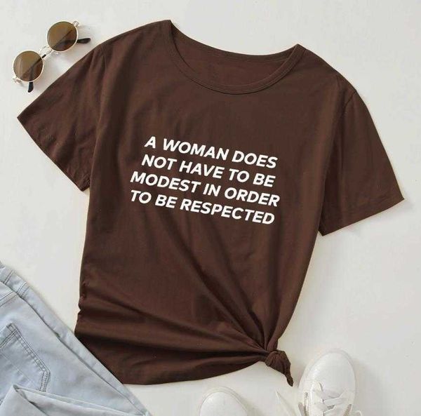 a woman does t shirt not have to be modest in order respected t-shirt feminist women, White 
a woman does t shirt not have to be modest in order respected t-shirt feminist women, White