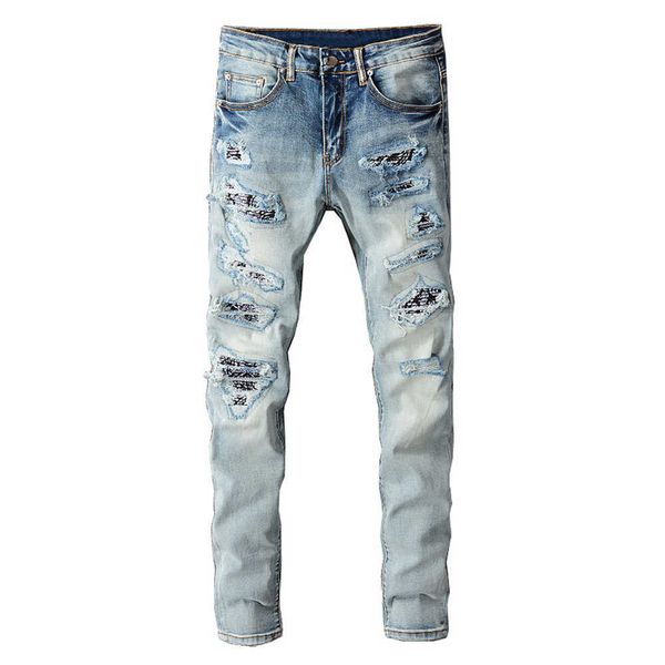 men's jeans men's bandanna paisley printed patchwork jeans streetwear holes ripped stretch denim pants slim skinny pencil trousers, Blue
men's jeans men's bandanna paisley printed patchwork jeans streetwear holes ripped stretch denim pants slim skinny pencil trousers, Blue