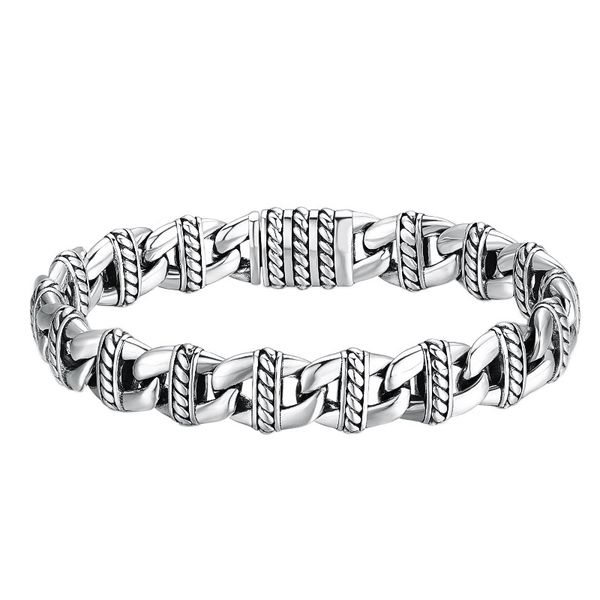 link chain bracelets solid 925 sterling silver textured pig nose insert clasps antique vintage punk handmade fashion luxury jewelry accessor, Black
link chain bracelets solid 925 sterling silver textured pig nose insert clasps antique vintage punk handmade fashion luxury jewelry accessor, Black