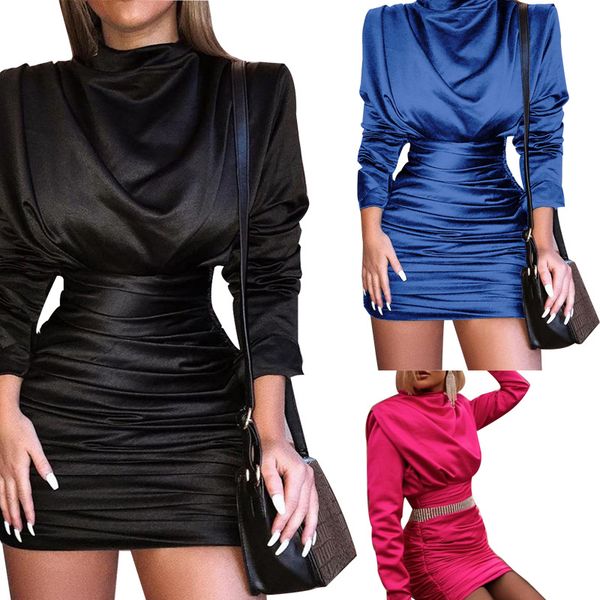 women satin solid dresses turtleneck bodycon party dress ruched high waist mini long sleeve plus size, Black;gray
women satin solid dresses turtleneck bodycon party dress ruched high waist mini long sleeve plus size, Black;gray