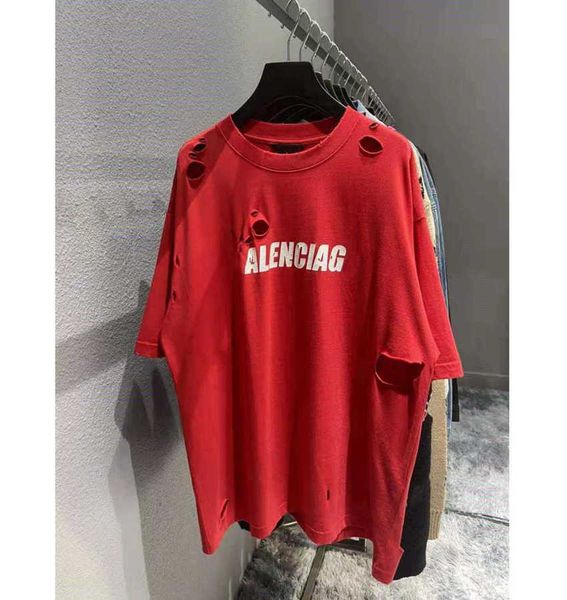 fashion brand designer t shirt letter perforated short sleeve loose casual men's clothing red balanciagas, White;black
fashion brand designer t shirt letter perforated short sleeve loose casual men's clothing red balanciagas, White;black