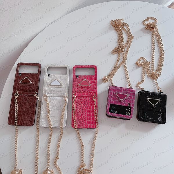

Luxury Designer Crocodile Leather Skin Phone Cases Retro Letter Brand for Samsung Glaxy Z Flip 2 3 4 Full Protection Fold Pattern Case Cross, #1 black p