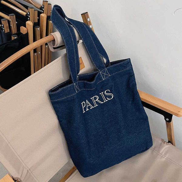 bag denim tote for women 2022 fashion solid color girl simple large capacity embroidered letters designer handbags y2211
bag denim tote for women 2022 fashion solid color girl simple large capacity embroidered letters designer handbags y2211