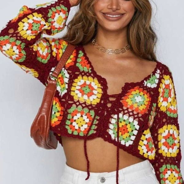 women's t-shirt dour women crochet crop ethnic style tie-up hollow floral pattern v-neck long sleeve vintage knitted cover-up t-shirts, White
women's t-shirt dour women crochet crop ethnic style tie-up hollow floral pattern v-neck long sleeve vintage knitted cover-up t-shirts, White