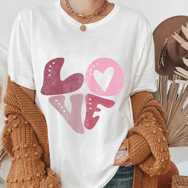 love retro colored t-shirt heart word art shirt valentine day tee women trendy, White
love retro colored t-shirt heart word art shirt valentine day tee women trendy, White