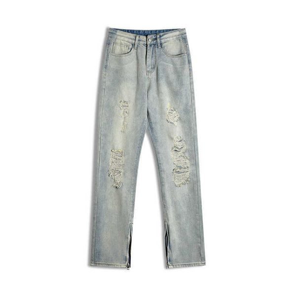 high street washed distressed jeans men's loose straight pants fashion brand four season long, Blue
high street washed distressed jeans men's loose straight pants fashion brand four season long, Blue