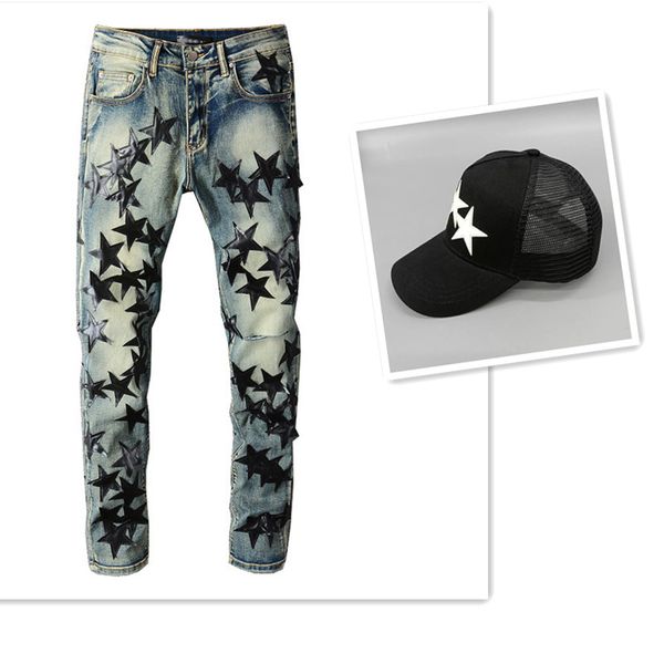 trucker cap star ball caps with men's jeans slim stretch pants fashion trouses, Blue;gray
trucker cap star ball caps with men's jeans slim stretch pants fashion trouses, Blue;gray