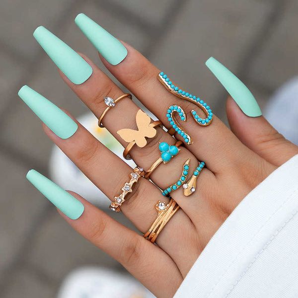 new blue snake butterfly ring set geometric diamond star zodiac seven piece ring set, Silver
new blue snake butterfly ring set geometric diamond star zodiac seven piece ring set, Silver