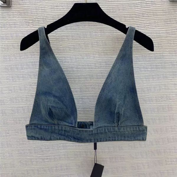 womens designers t shirts underwear with metal triangle badge deep v denim sling tube women clothing, White
womens designers t shirts underwear with metal triangle badge deep v denim sling tube women clothing, White