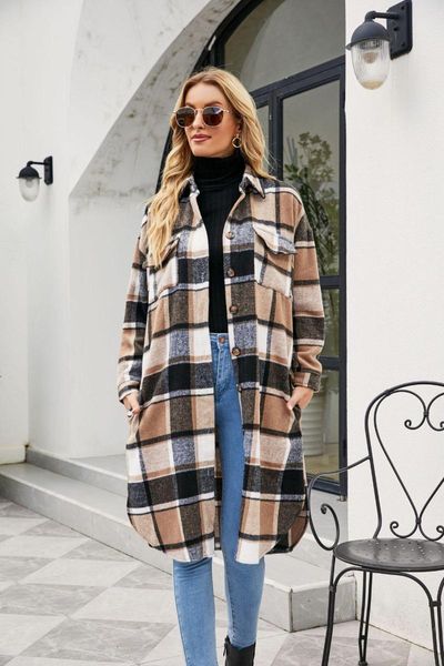 women's wool plaid coat women spring long side slit lapel women's jacket streetwear british style loose female, Black
women's wool plaid coat women spring long side slit lapel women's jacket streetwear british style loose female, Black