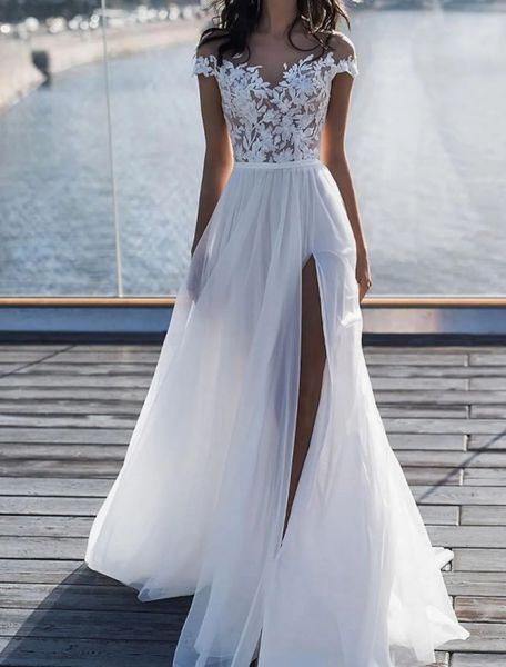 a-line wedding dress v neck sweep train chiffon lace bride gowns sleeveless beach see-through backless appliques vestidos de noiva, White
a-line wedding dress v neck sweep train chiffon lace bride gowns sleeveless beach see-through backless appliques vestidos de noiva, White