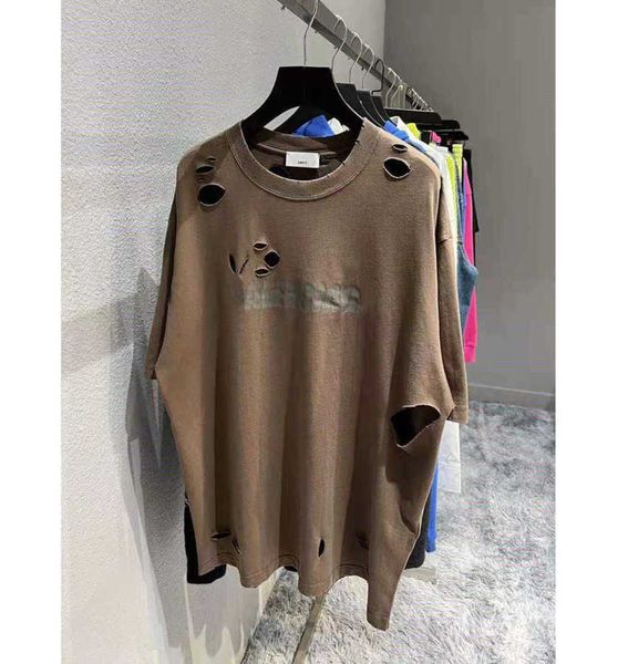 fashion brand designer t shirt letter perforated short sleeve loose casual men's clothing camel balanciagas, White;black
fashion brand designer t shirt letter perforated short sleeve loose casual men's clothing camel balanciagas, White;black