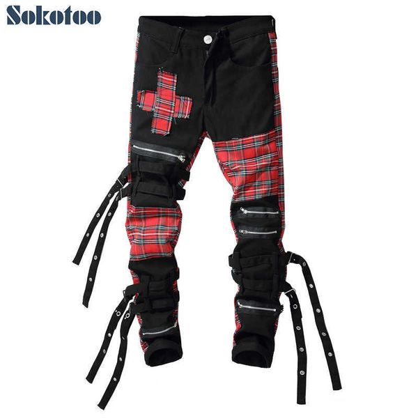 men's jeans sokotoo men's scotland plaid tartan patchwork cross slim straight jeans trendy bandage denim pants trousers t221102, Blue
men's jeans sokotoo men's scotland plaid tartan patchwork cross slim straight jeans trendy bandage denim pants trousers t221102, Blue