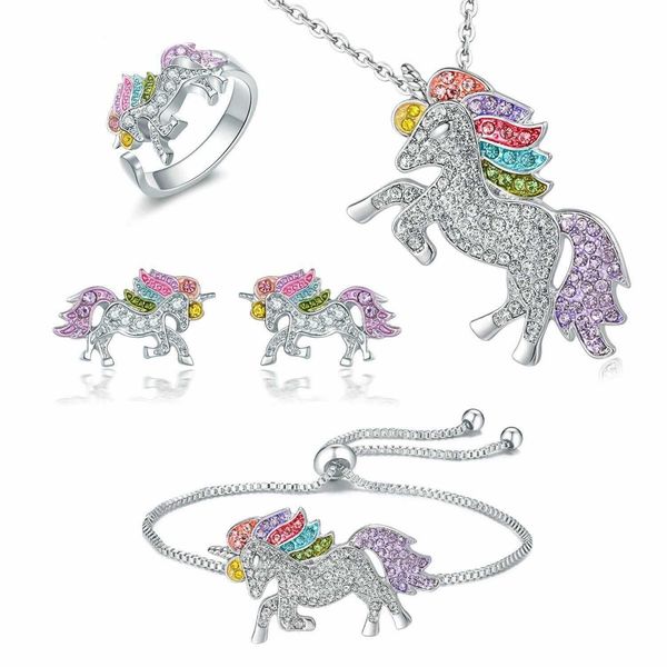 fashion crystal unicorn rings necklace bracelet earrings jewelry set for women cute cartoon rainbow horse birthday party jewelry, Golden;silver
fashion crystal unicorn rings necklace bracelet earrings jewelry set for women cute cartoon rainbow horse birthday party jewelry, Golden;silver