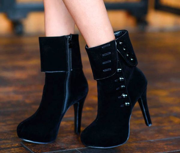 european and american suede row button high heel red cotton boots for women, Black
european and american suede row button high heel red cotton boots for women, Black