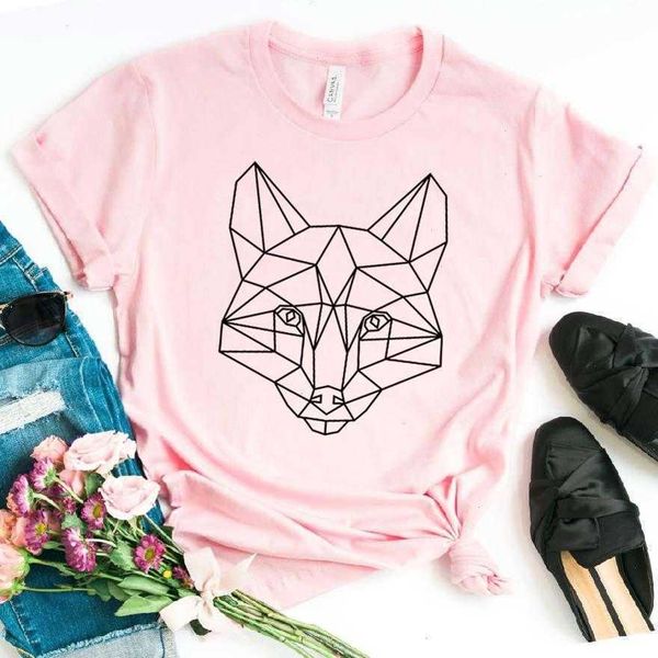 geometric fox print women hipster funny t-shirt lady yong girl tee drop, White 
geometric fox print women hipster funny t-shirt lady yong girl tee drop, White