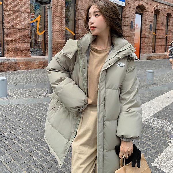 women's down winter thickening womens hooded parka puffer mid length jacket baggy warm korean fashion cotton coat bubble outwear, Black