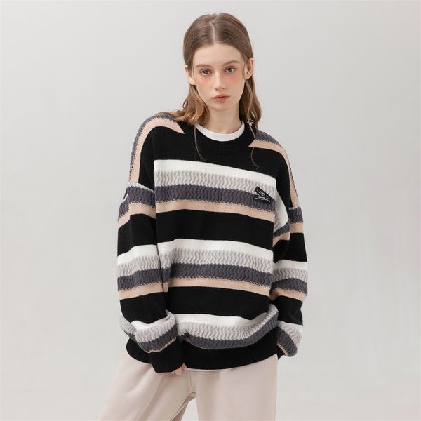women clothes couples street sweater stripe splicing crewneck knitted pullover autumn winter warm fashion casual sweatshirt m34, Black
women clothes couples street sweater stripe splicing crewneck knitted pullover autumn winter warm fashion casual sweatshirt m34, Black