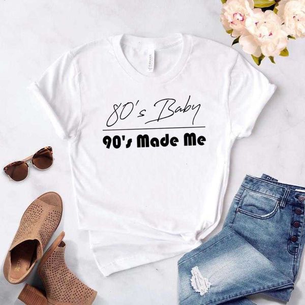 80s baby 90s made me women casual funny t shirt for lady girl tee hipster, White 
80s baby 90s made me women casual funny t shirt for lady girl tee hipster, White
