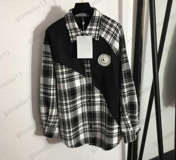 for womens blouses shirts classic logo color matching tweed lapels blouse arc garments single button long sleeve shirt luxury designer wome, White
for womens blouses shirts classic logo color matching tweed lapels blouse arc garments single button long sleeve shirt luxury designer wome, White