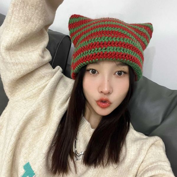 s stingy brim wind demon handmade stripe knitted wool women spice girl cat ears ins net red cold hat fashion 1103, Blue;gray
s stingy brim wind demon handmade stripe knitted wool women spice girl cat ears ins net red cold hat fashion 1103, Blue;gray