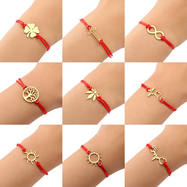 charm bracelets stainless steel lucky black red rope hand made fashion clover cartoon cross summer bracelet for women jewelry drop d smtqs, Golden;silver
charm bracelets stainless steel lucky black red rope hand made fashion clover cartoon cross summer bracelet for women jewelry drop d smtqs, Golden;silver