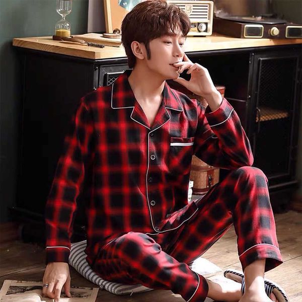 men's sleepwear spring autumn pajama sets suit knitted cotton casual long sleeve sleepwear plaid home wear plus size comfortable pajama, Black;brown
men's sleepwear spring autumn pajama sets suit knitted cotton casual long sleeve sleepwear plaid home wear plus size comfortable pajama, Black;brown