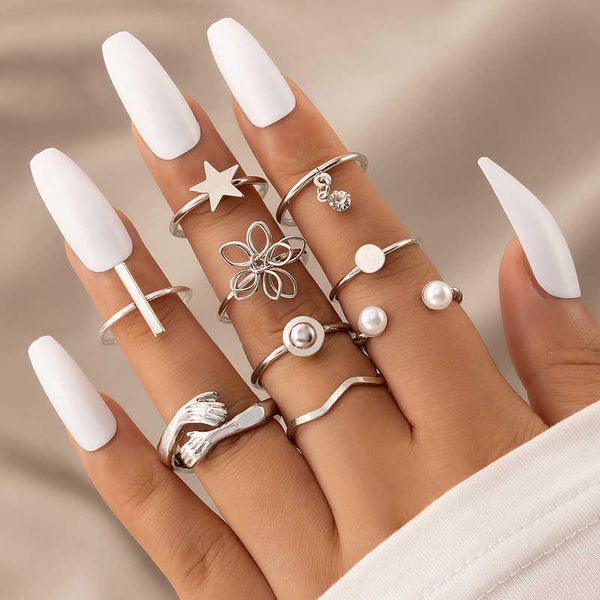 jewelry three dimensional flower star nine piece ring set with pearl and diamond opening ring set, Silver
jewelry three dimensional flower star nine piece ring set with pearl and diamond opening ring set, Silver