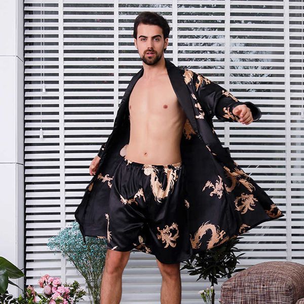 men's sleepwear men's silk robe shorts two-piece suit summer thin long-sleeved nightgown plus size dragon print bathrobe red robe, Black;brown
men's sleepwear men's silk robe shorts two-piece suit summer thin long-sleeved nightgown plus size dragon print bathrobe red robe, Black;brown