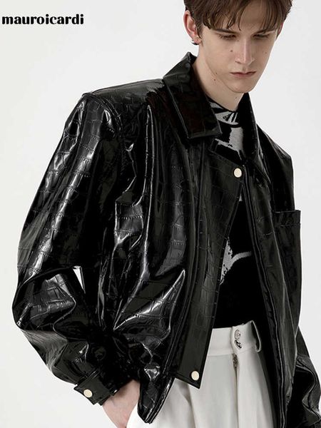 men's leather faux leather mauroicardi spring autumn cool oversized black shiny pu leather jacket men long sleeve zipper designer loose
men's leather faux leather mauroicardi spring autumn cool oversized black shiny pu leather jacket men long sleeve zipper designer loose