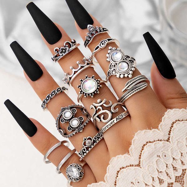 leaf imitation inlaid ring set geometric flower creative hollow 14 piece ring set, Silver
leaf imitation inlaid ring set geometric flower creative hollow 14 piece ring set, Silver