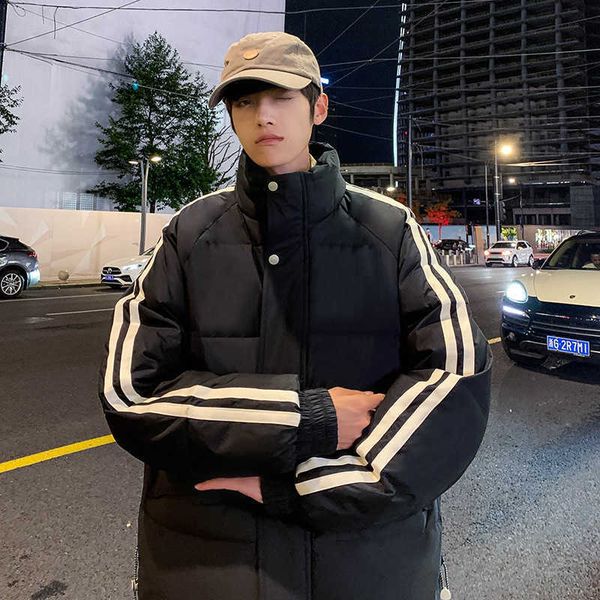 new winter couple's stand collar men's white duck down two bars relaxed coat men, Black
new winter couple's stand collar men's white duck down two bars relaxed coat men, Black