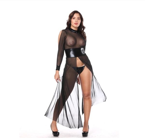 women's sleepwear lingerie women transparent long dress with thong faux leather stretchy mesh night clubwear, Black;red
women's sleepwear lingerie women transparent long dress with thong faux leather stretchy mesh night clubwear, Black;red