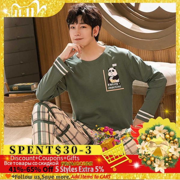 men's sleepwear spring and autumn men's cotton letter lattice pajamas cartoon pajamas sets casual large size for men t221103, Black;brown
men's sleepwear spring and autumn men's cotton letter lattice pajamas cartoon pajamas sets casual large size for men t221103, Black;brown